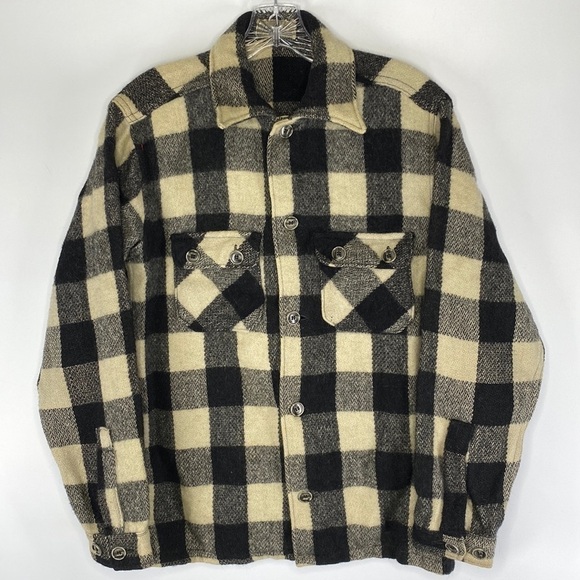 Vintage Jim Penney Sportwear Wool Button Up Shirt Jacket Black White Rare - Picture 1 of 10